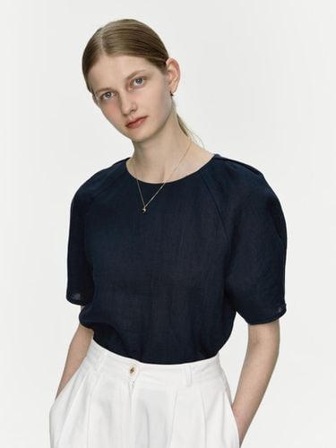 Half-Sleeve Linen Blouse_Navy - DEPOUND - Modalova