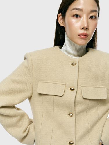 Round Pad Crop Jacket_Yellow Beige - ARCHAIC - Modalova