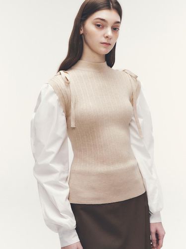 Woven Sleeves Contrast Shoulder Ribbon Knit_Beige - marieclaire - Modalova