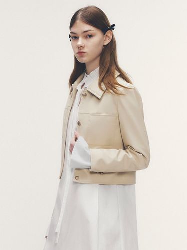 Contrast Cuffs Fake Leather Jacket_Light Beige - marieclaire - Modalova