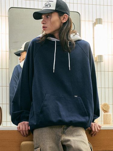 Essential Color Mixed Oversized Hoodie_Navy - TMAKER - Modalova