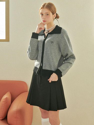 Pudding Wool Collar Knit Zip-Up_Gray - MICANE - Modalova