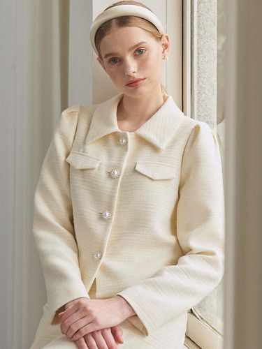 Fancy Tweed Puff Jacket_Cream - MICANE - Modalova