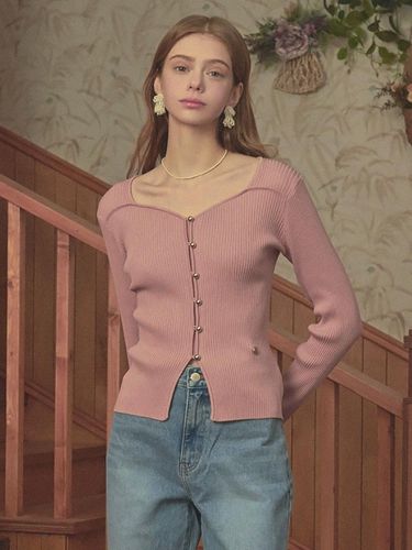 Bouquet Heart-neck Sweater _ Pink - MICANE - Modalova