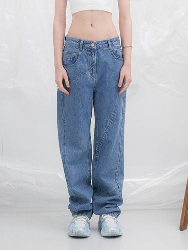 Mixed Cutting Line Denim Pants_Blue - YUTHENTIC - Modalova