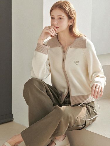 Pudding Wool Collar Knit Zip-Up - MICANE - Modalova