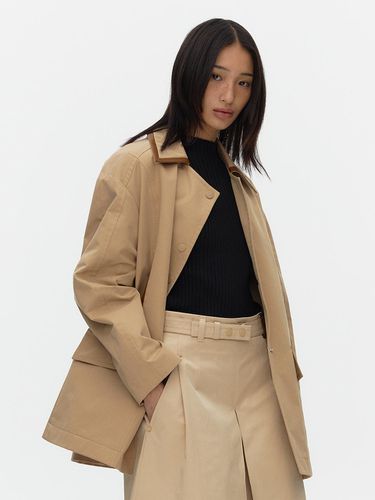 Leather Combo Half Trench _ Beige - ahwe - Modalova