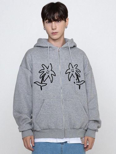 Two Drawing Line Flower Hoodie Zip Up_Grey - GRAVER - Modalova