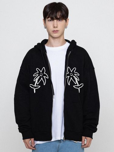 Two Drawing Line Flower Hoodie Zip Up_Black - GRAVER - Modalova