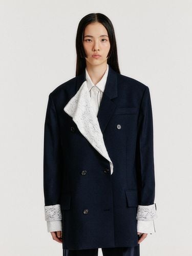 YO Double-breasted Jacket with Lace Collar_Navy - EENK - Modalova