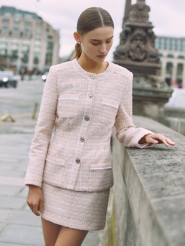 CAMERON Tuck Detailed Round Neck Tweed Jacket - BAU by Bride And You - Modalova