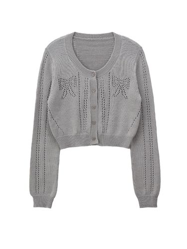 Ribbon Punching Cardigan - Gray - SALON DE YOHN - Modalova