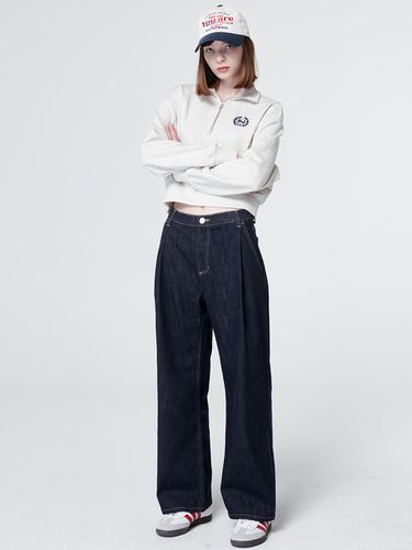 One-Tuck Wide Pants (Dark Indigo) - MaLoupe - Modalova