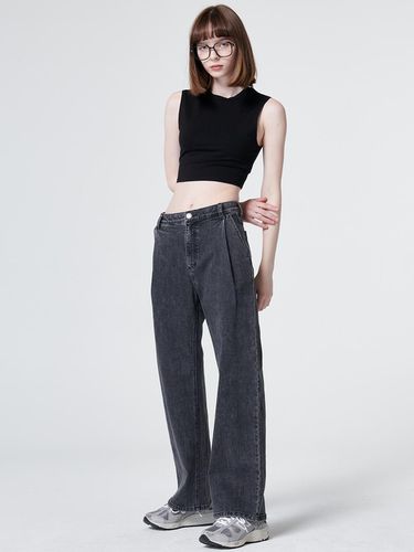 One-Tuck Wide Pants (Black) - MaLoupe - Modalova