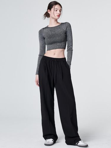 One Tuck Banded Wide Pants (Black) - MaLoupe - Modalova