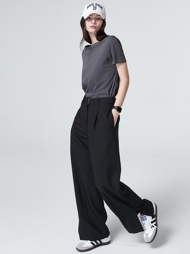 Pleated Slit Wide Pants - MaLoupe - Modalova