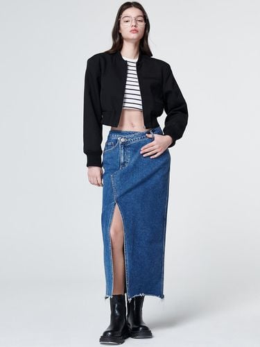 Slit Long Denim Skirt (Indigo) - MaLoupe - Modalova