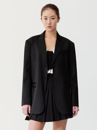 Ribbon Detail Wool Jacket - Black - THETIS - Modalova