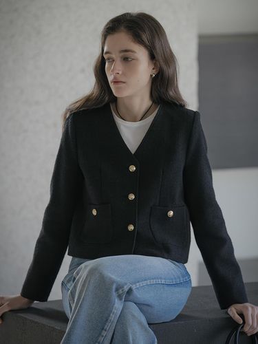 Saint Collarless Tweed Jacket_Black - KNOWN BETTER - Modalova