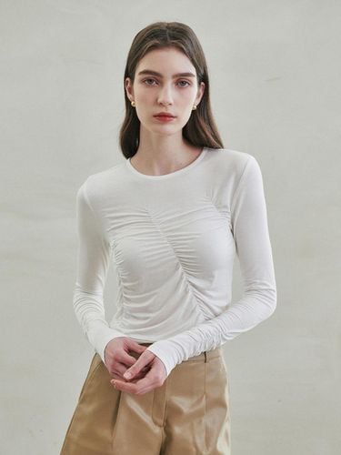 Shirred Slim T-shirt - White - LeftSeoul - Modalova