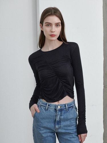 Shirred Slim T-shirt - Black - LeftSeoul - Modalova