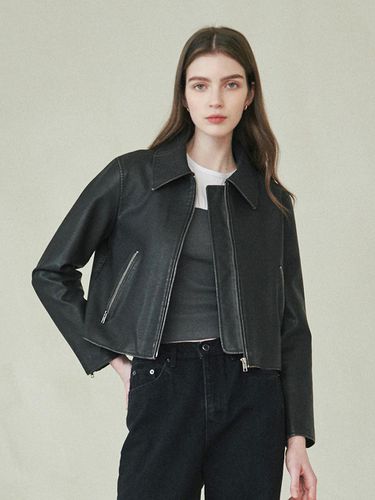 Eco Leather Washed Crop Jacket - LeftSeoul - Modalova