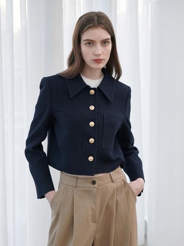 Tweed Pocket Crop Jacket - Navy - LeftSeoul - Modalova