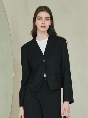 Collarless Blazer - Black - LeftSeoul - Modalova