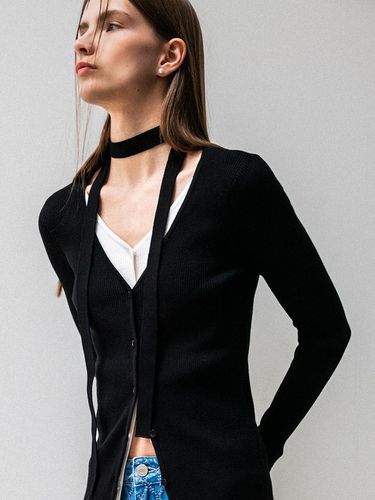 Scarf Layered Cardigan - Black - GENERAL IDEA - Modalova