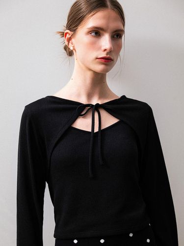 Ribbed Ribbon Bolero Cardigan - Black - GENERAL IDEA - Modalova