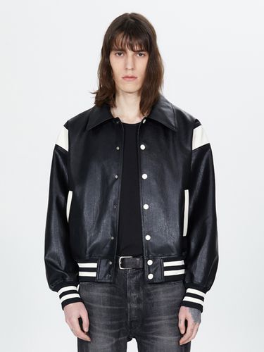 Cropped Leather Varsity Jacket_Black - V2 - Modalova