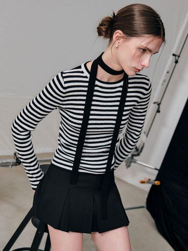 Linen Stripe Knit Top - Black - GENERAL IDEA - Modalova