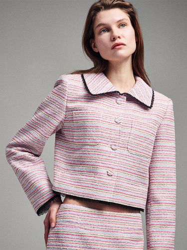 Tweed Lace Trim Multicolor Cropped Jacket - MARDI MERCREDI - Modalova