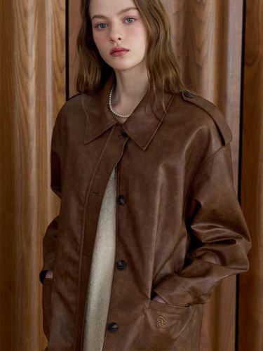 Half Leather Trench Coat - Brown - EIGHT DAYS A WEEK - Modalova