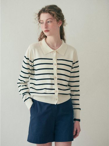 Basic Stripe Collar Cardigan - Fabricology - Modalova