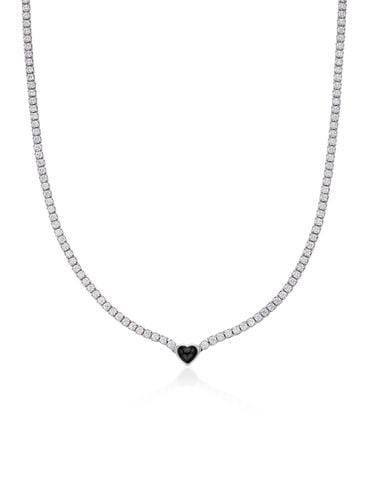 Essence Heart Onyx Black Tennis Necklace - hyeres-lor - Modalova