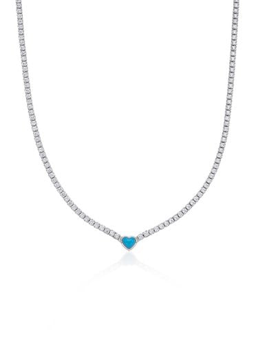 Essence Heart Turkish Blue Tennis Necklace - hyeres-lor - Modalova