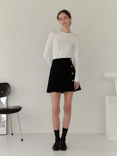 Collar Tweed Skirt (Black) - YUPPE - Modalova