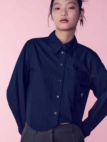 Wave Hem Cropped Shirts_Navy - kuho plus - Modalova