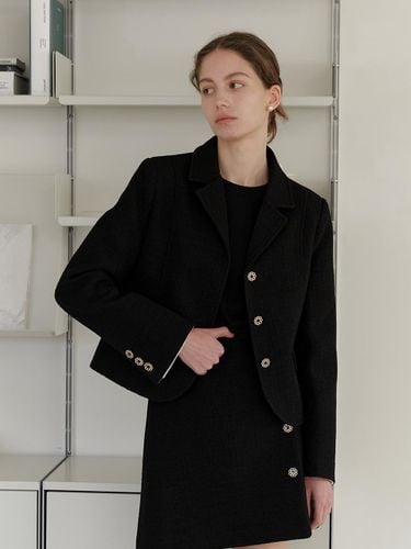 Collar Tweed Jacket (Black) - YUPPE - Modalova