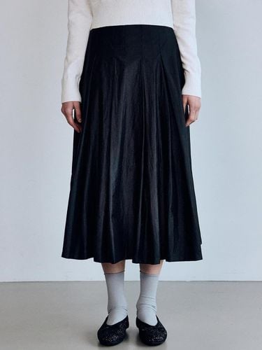 Banded Pleated Long Skirt - Black - NICK&NICOLE - Modalova