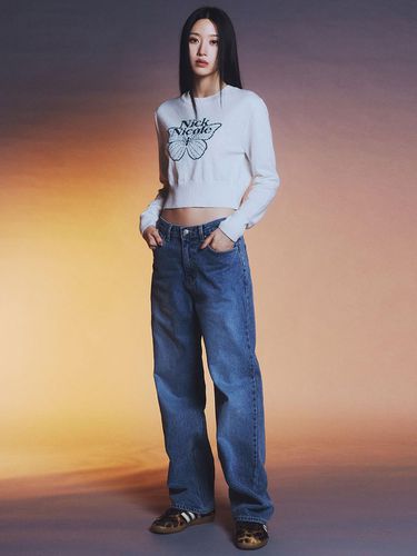 Minimal Mid Rise Straight Denim Pants - NICK&NICOLE - Modalova