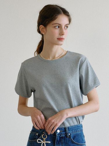 Basic Ribbed Half Sleeve T-Shirt_Gray Melange - ANEDIT - Modalova