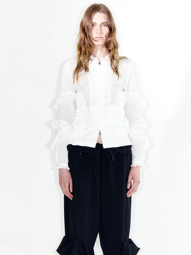 Cotton Frill Zip Shirt (White) - OPEN YY - Modalova