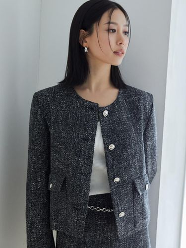 Eve Tweed Round Neck Set Up Jacket - Atelier Nain - Modalova