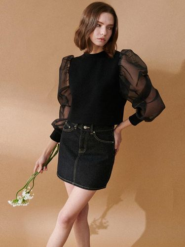 Jade Puff Sleeve Crewneck Top_Black - HIBISCUS BLOOM - Modalova