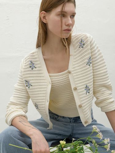 Flower Embroidery Top & Cardigan Set - Atelier Nain - Modalova