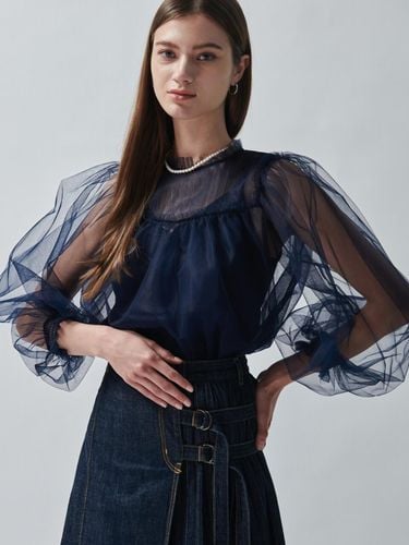 Peony Puff Tulle Blouse_Navy - HIBISCUS BLOOM - Modalova