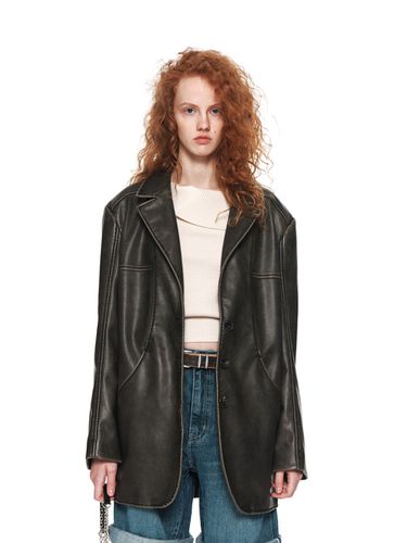 Washed Leather Single Breasted Jacket - Matin Kim - Modalova