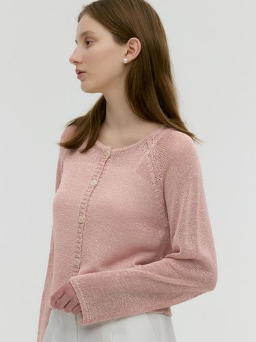 Sheer Round Neck Knit Cardigan - MONGDOL - Modalova